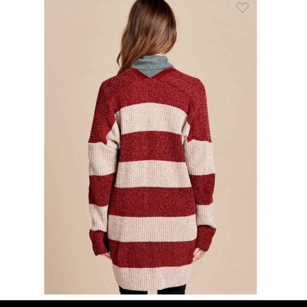 HP ODDY Taupe/Burgundy Stripe Cardigan Sweater - Picture 5 of 11
